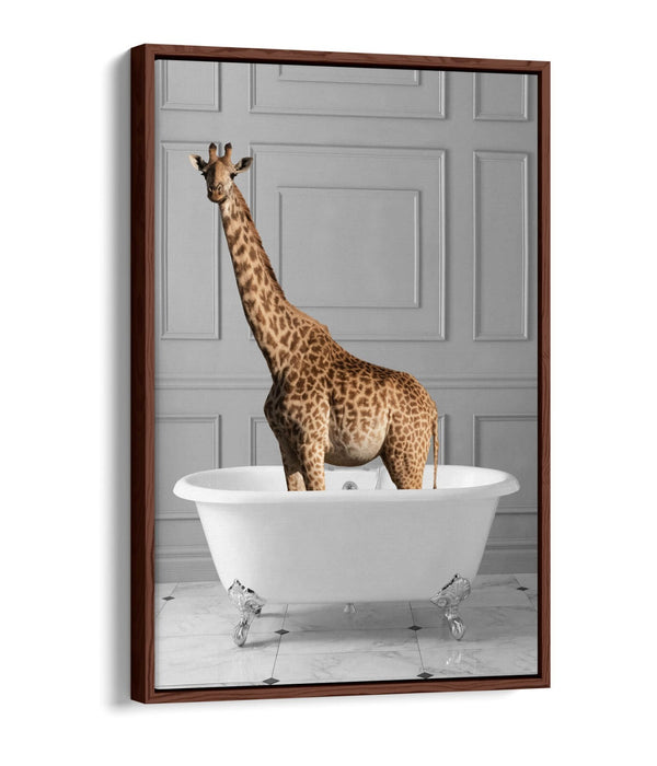 GIRAFFE IN BATHTUB -QUIRKY BATHROOM FLOAT EFFECT CANVAS WALL ART PIC PRINT