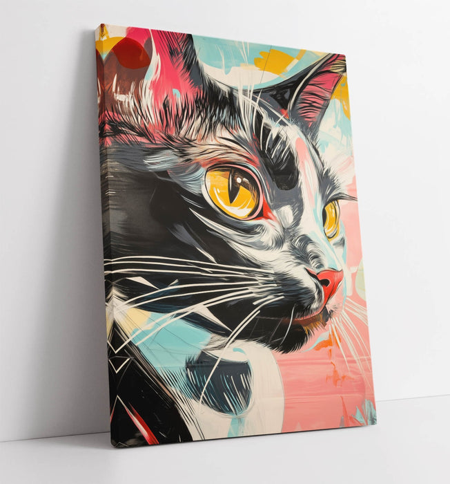 Cat Graffiti Canvas – Colourful Cat Artwork Ready To Hang Wall Art Print