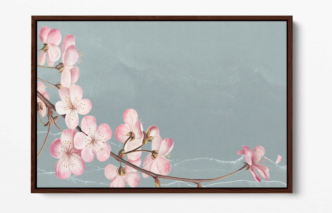 CHERRY BLOSSOM -FLOAT EFFECT CANVAS WALL ART PIC PRINT- BLUE GREY PINK