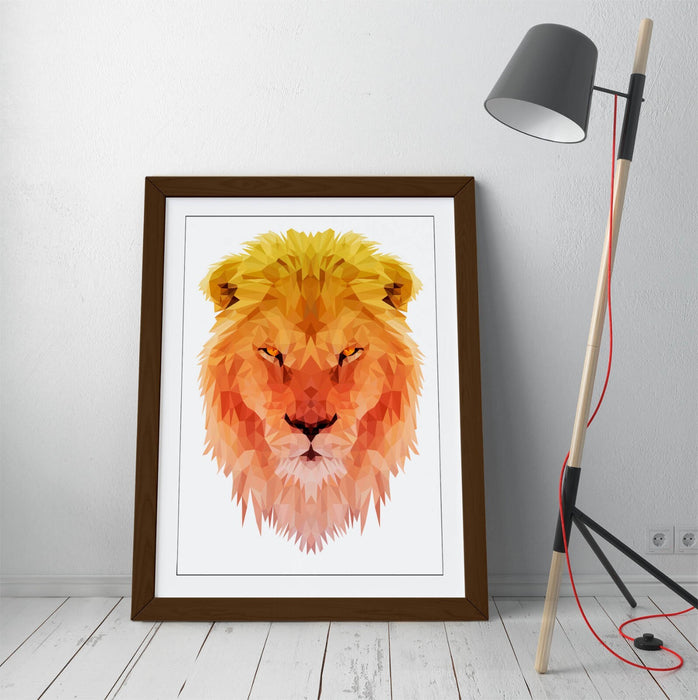 OMBRE GEOMETRIC LION HEAD HOME BEDROOM DECOR FRAMED ART POSTER PRINT 4 SIZES