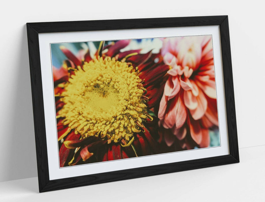 Framed Flower Poster – Vintage Floral Art with Woodgrain Effect Frame | Handmade Print