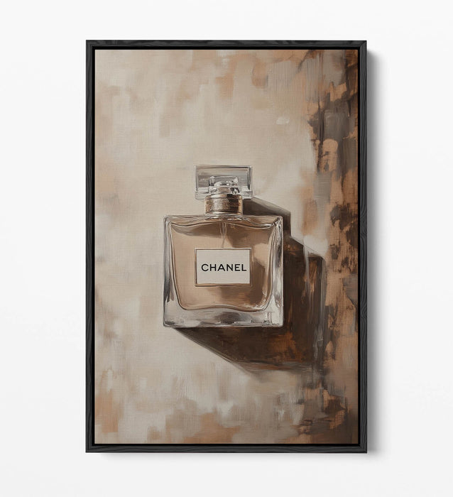 Canvas Wall Art - Beige Perfume Bottle Oil Paint Style Float Effect Print on Custom 30mm Frame
