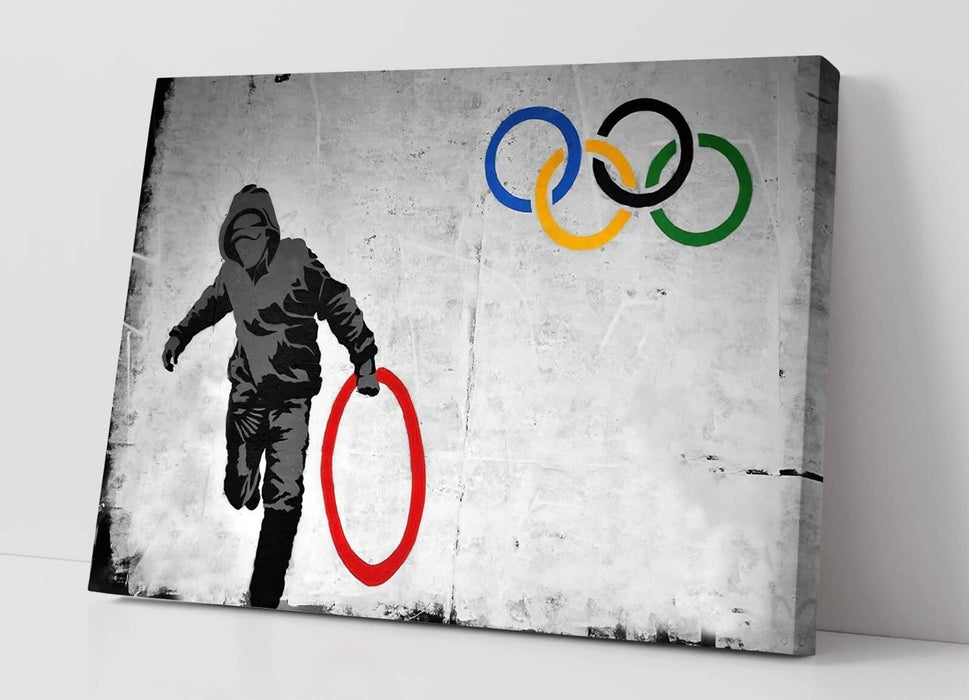 BANKSY OLYMPIC RING THIEF CANVAS WALL ART PRINT ARTWORK GRAFFITI DEEP FRAMED