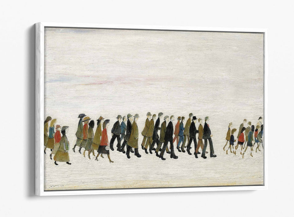 LS LOWRY A PROCESSION -FLOAT EFFECT CANVAS WALL ART PIC PRINT- GREY BROWN