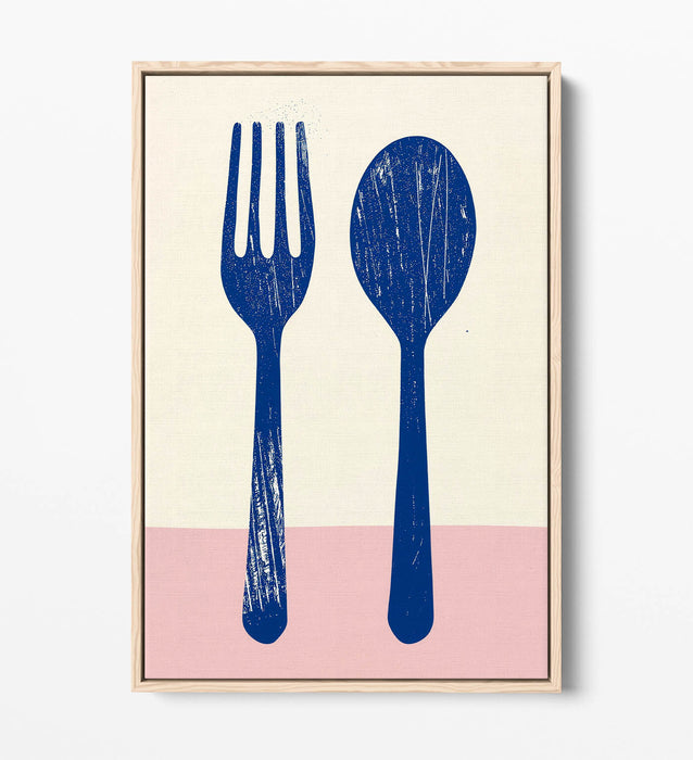 Minimalist Kitchen Art – Float Effect Canvas Wall Art With Fork Spoon Illustration