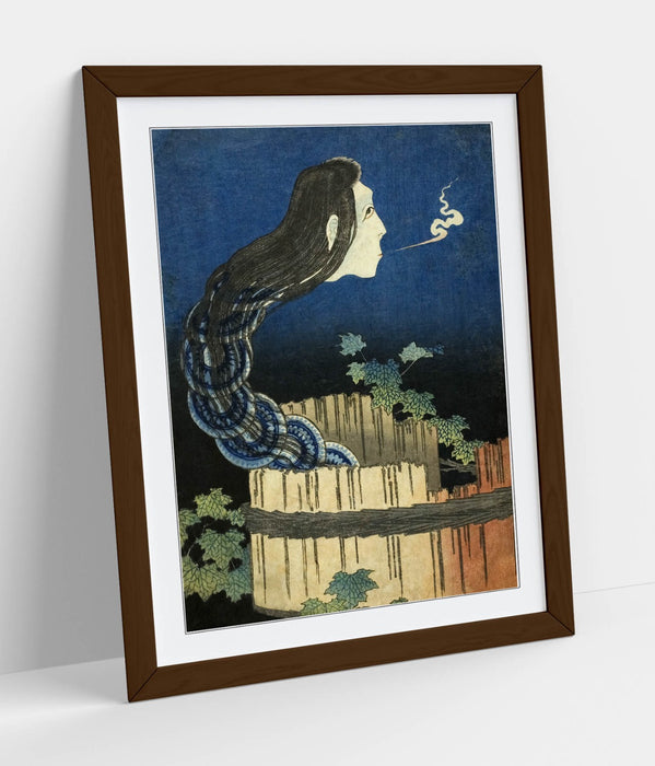 Framed Art Poster - Katsushika Hokusai Mansion Of The Plates Print With Wood Grain Frame