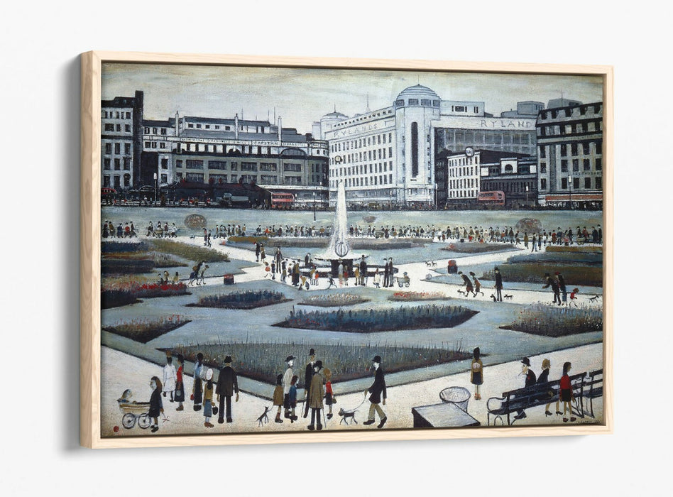 LS LOWRY PICCADILLY GARDENS -FLOAT EFFECT CANVAS WALL ART PIC PRINT- GREY WHITE