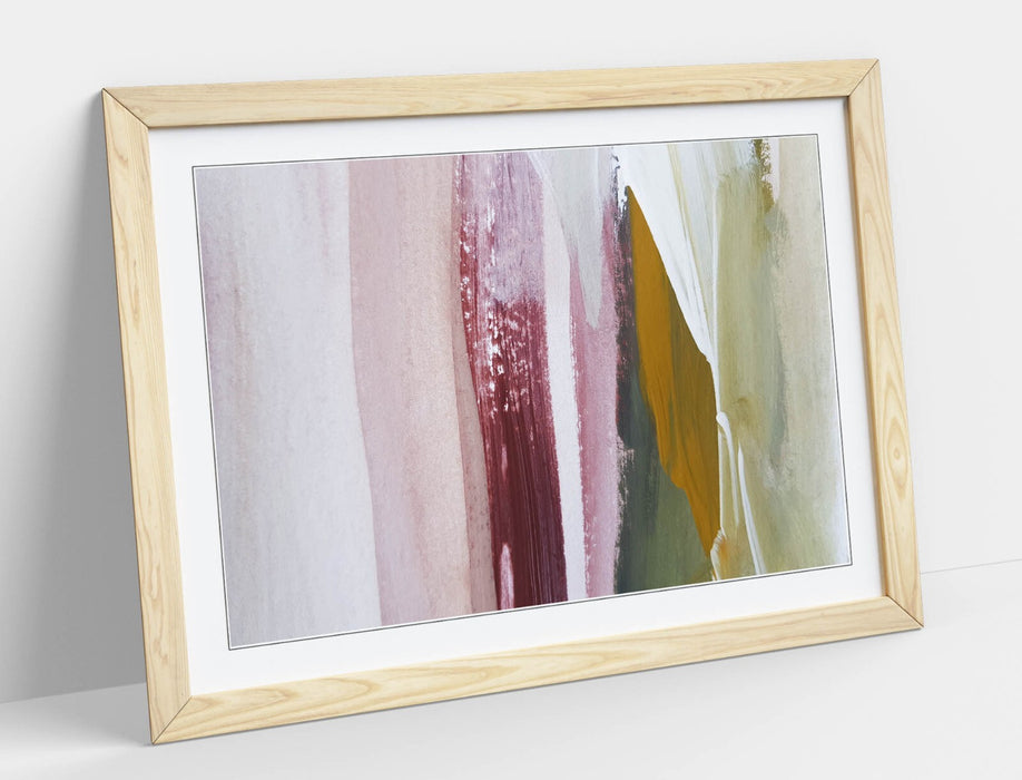 Framed Wall Art Poster – Abstract Paint Stroke Art with Wood Grain Frame | Handmade UK