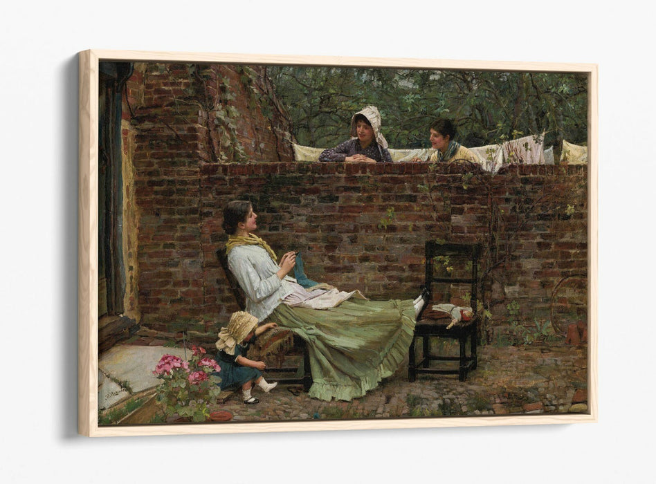 JOHN WILLIAM WATERHOUSE GOSSIP -FLOAT EFFECT CANVAS WALL ART PIC PRINT- BEIGE