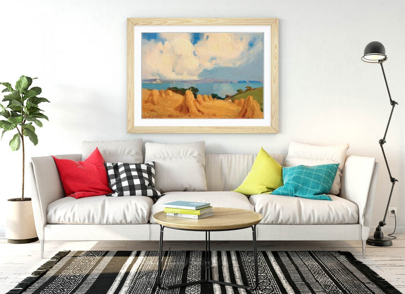 Framed Art Poster - Mounts Bay Cornwall Wall Art Print With Woodgrain Frame