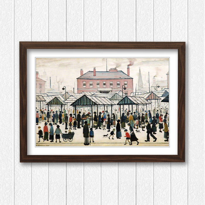 Market Scene Northern FRAMED WALL ART PRINT PAINTING Artwork LS Lowry Style