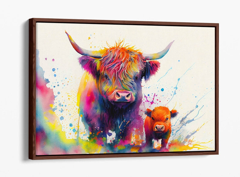 Highland Cows Canvas – Colorful Animal Print Float Effect Canvas Wall Art