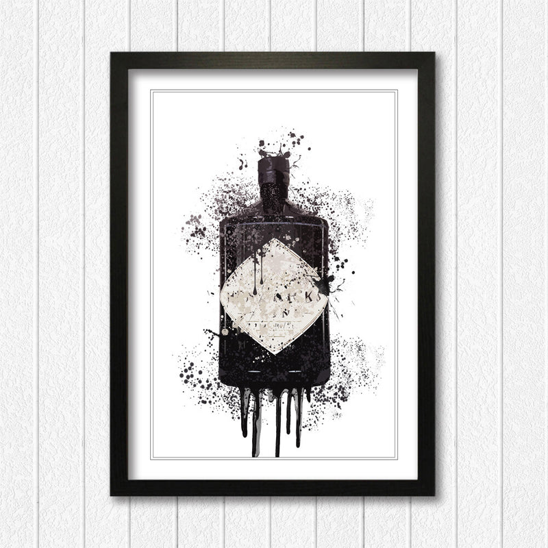 Gin Bottle Splash Art - Hendrix Framed Wall Art With Woodgrain Frame