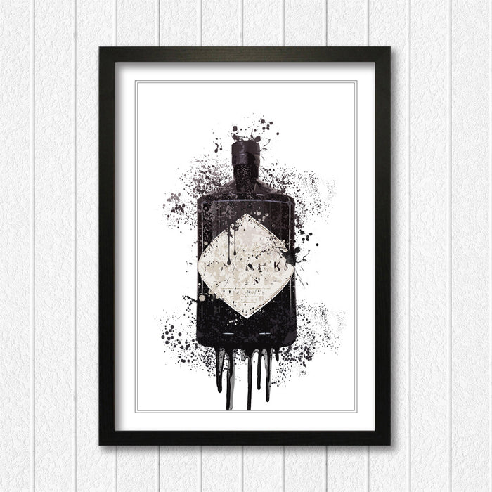 Gin Bottle Splash Art - Hendrix Framed Wall Art With Woodgrain Frame