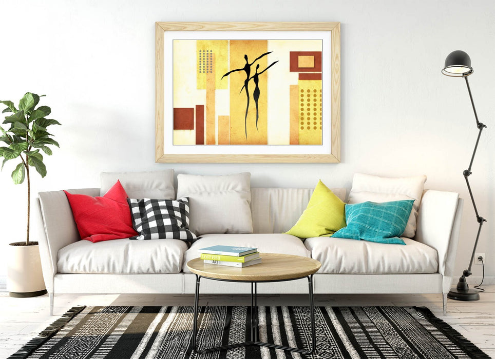 Abstract Bedroom Art - Beige Abstract Poster Framed Wall Art With Wood Grain Frame