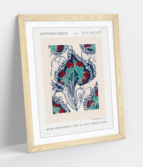 Framed Wall Art – Botanical Pochoir Print With Woodgrain Frame | Handmade UK Decor