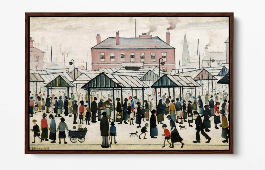 LS LOWRY MARKET SCENE NORTHERN TOWN -FLOAT EFFECT CANVAS WALL ART PIC PRINT-