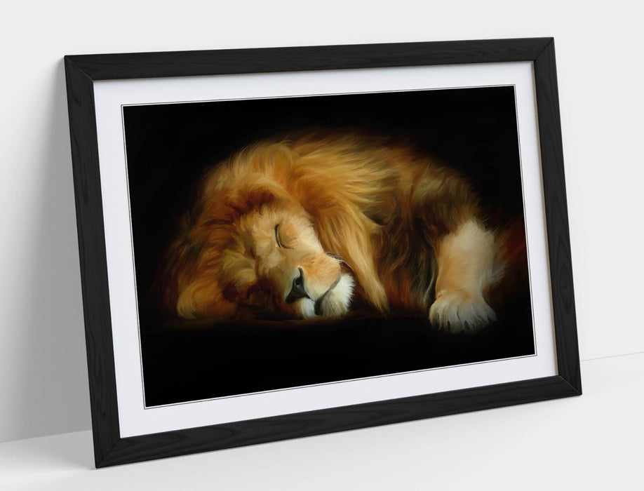 SLEEPING LION HOME BEDROOM DECOR FRAMED WALL ART POSTER PRINT 4 SIZES