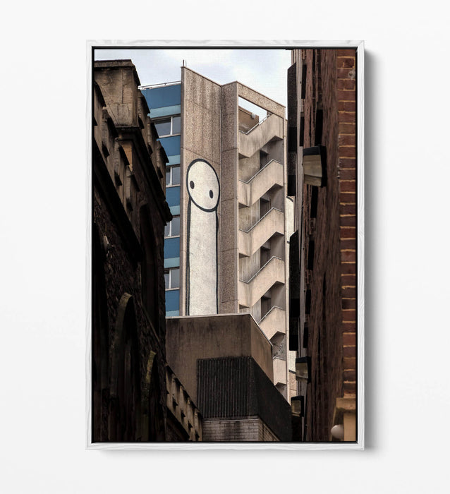 Canvas Wall Art – Stick Man Graffiti Print with Float Effect Frame, Handmade