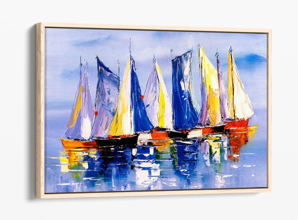 Sailing Boats Canvas Art - Nautical Seascape Wall Decor With Float Effect Frame