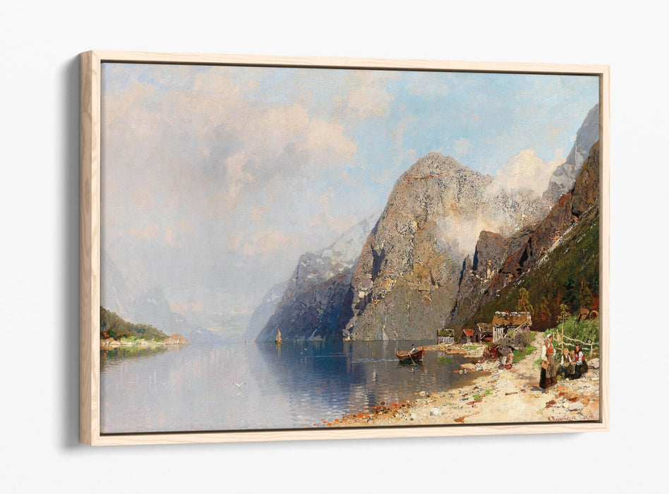 GEORG ANTON RASMUSSEN, A FJORD LANDSCAPE -FLOAT EFFECT CANVAS WALL ART PRINT