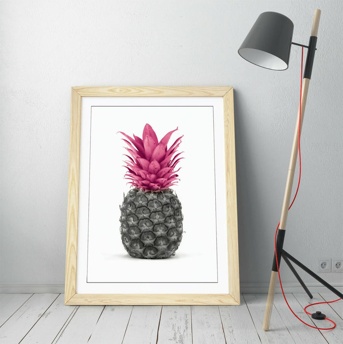 Framed Poster Wall Art - Pink Pineapple Black and White Decorative Print