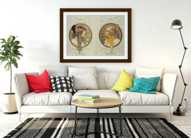 Alphonse Mucha Poster - Byzantine Art Print Framed Wall Art Picture with Woodgrain Faux Frame