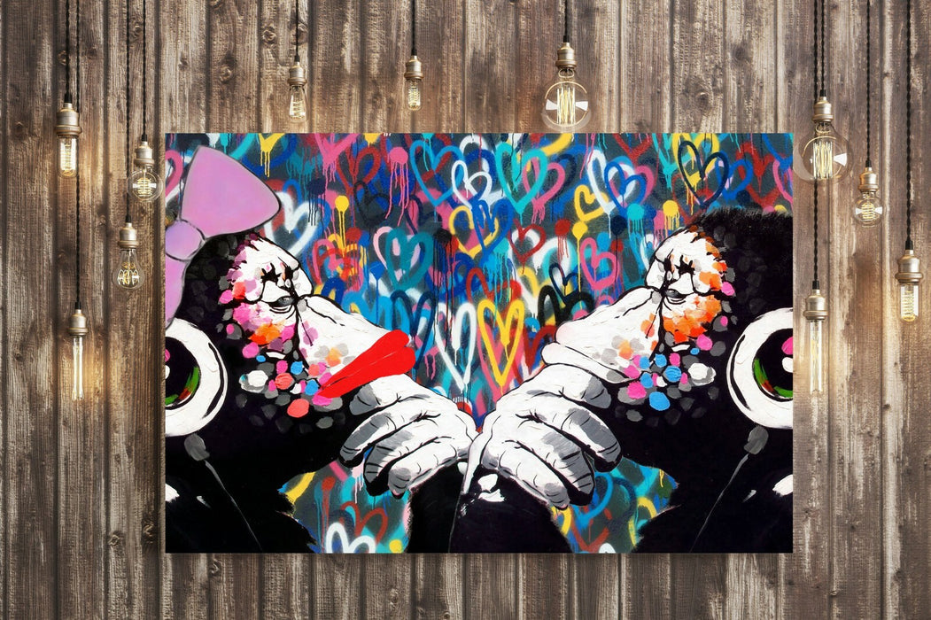 MONKEY DJ BANKSY STYLE LOVE WALL CANVAS STREET WALL ART PRINT - DOUBLE GORILLA