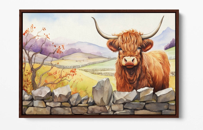 Canvas Wall Art – Highland Cow Print With Float Effect On Premium MDF Frame