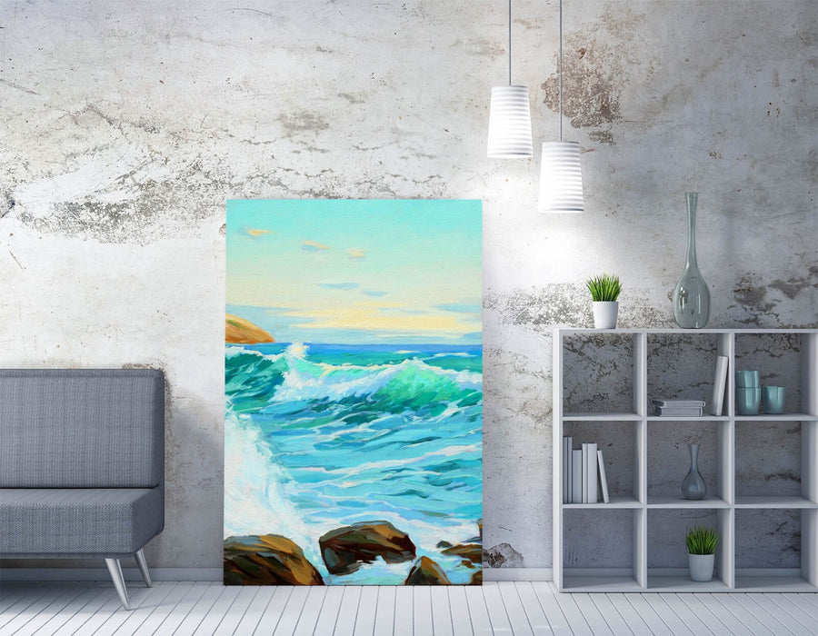 Blue Seascape Canvas – Handmade Coastal Wall Art | Premium Varnish Finish