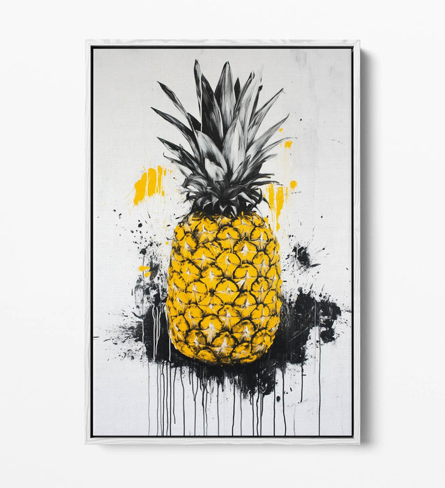 Canvas Wall Art – Pineapple Black Splash Graffiti Style Float Effect Print on MDF Frame