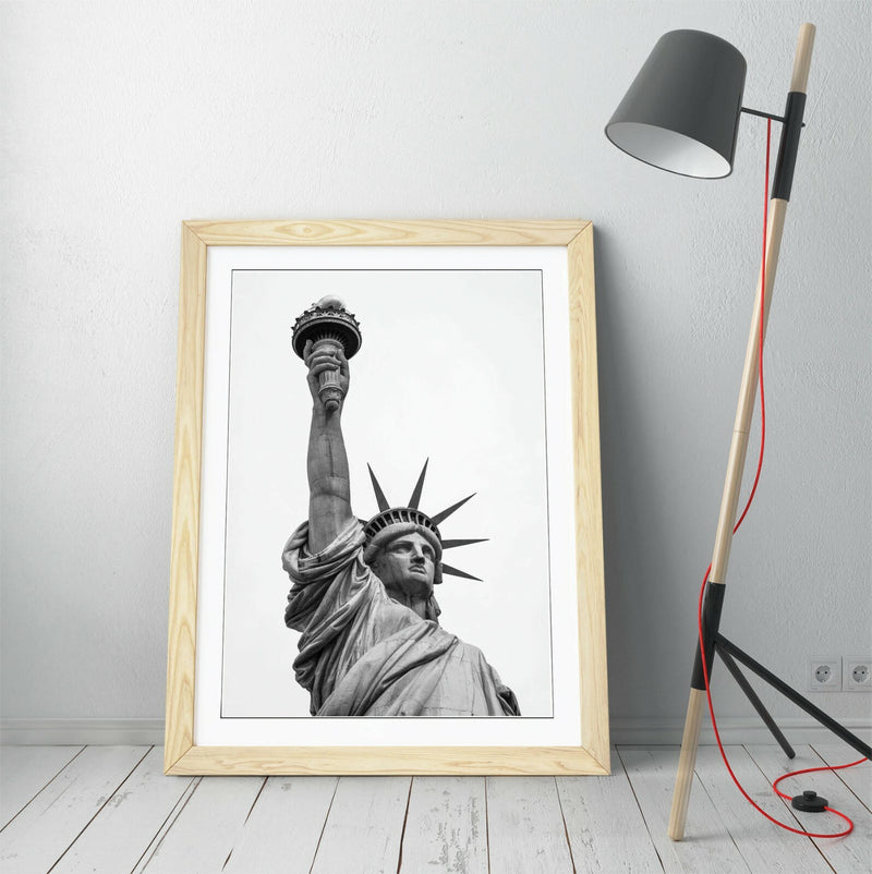 Statue of Liberty Wall Art - Framed New York City Print With Woodgrain Frame Finish