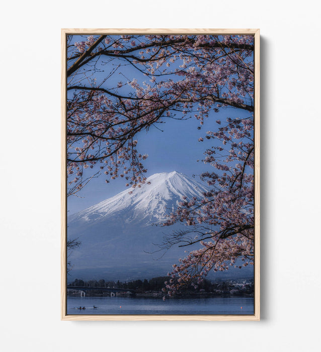 VIEW OF MOUNT FUJI WITH CHERRY BLOSSOM TREE FLOAT EFFECT CANVAS WALL ART PRINT