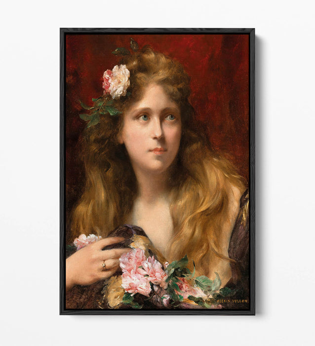 Float Effect Canvas Art – Young Lady With Roses | Premium Varnish Finish