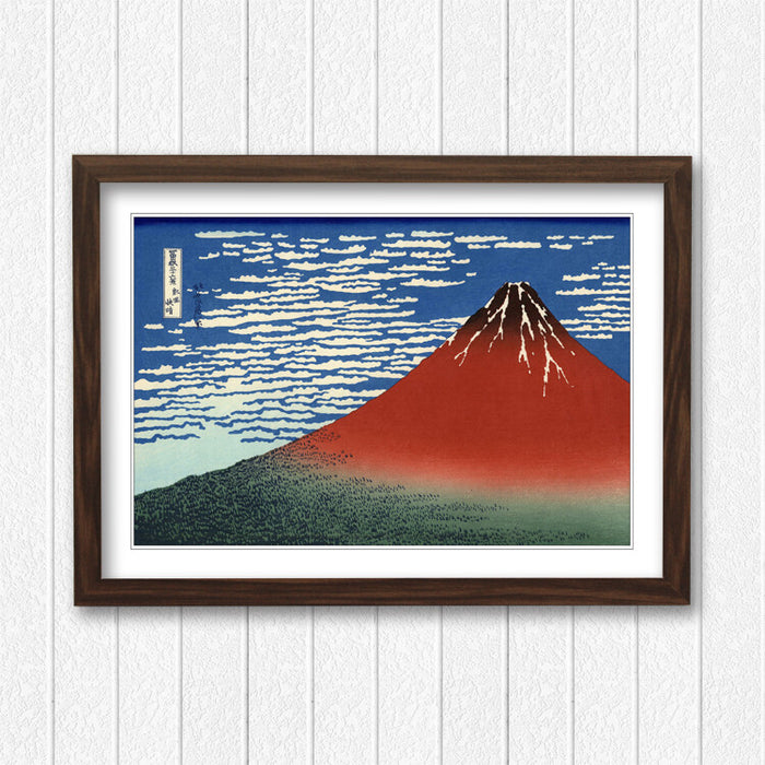 Hokusai Mount Fuji Poster - Red Framed Art Print on Matte Paper, Ready to Hang
