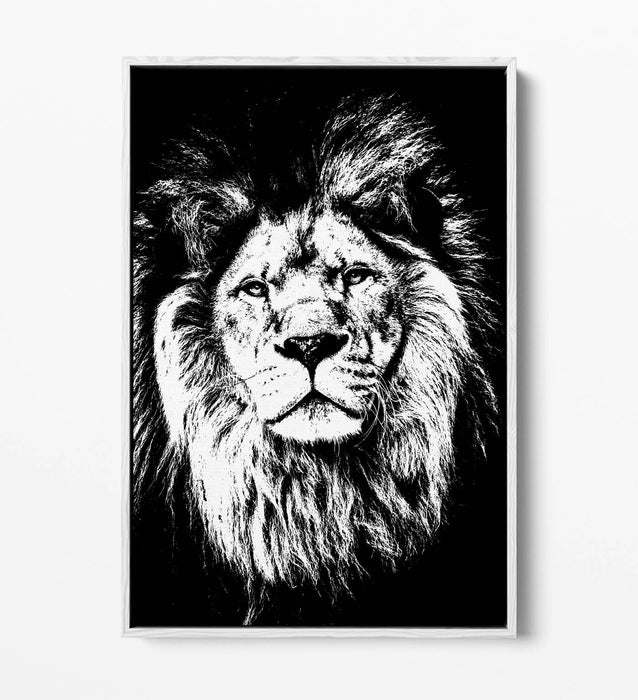 LION HEAD BLACK AND WHITE -FLOAT EFFECT CANVAS WALL ART PIC PRINT GRAFFITI