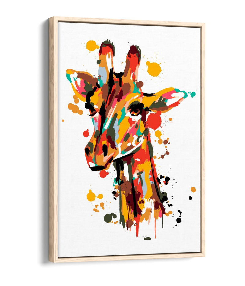 Colorful Canvas Wall Art - Giraffe Brush Stroke Print | Float Effect, Handmade UK