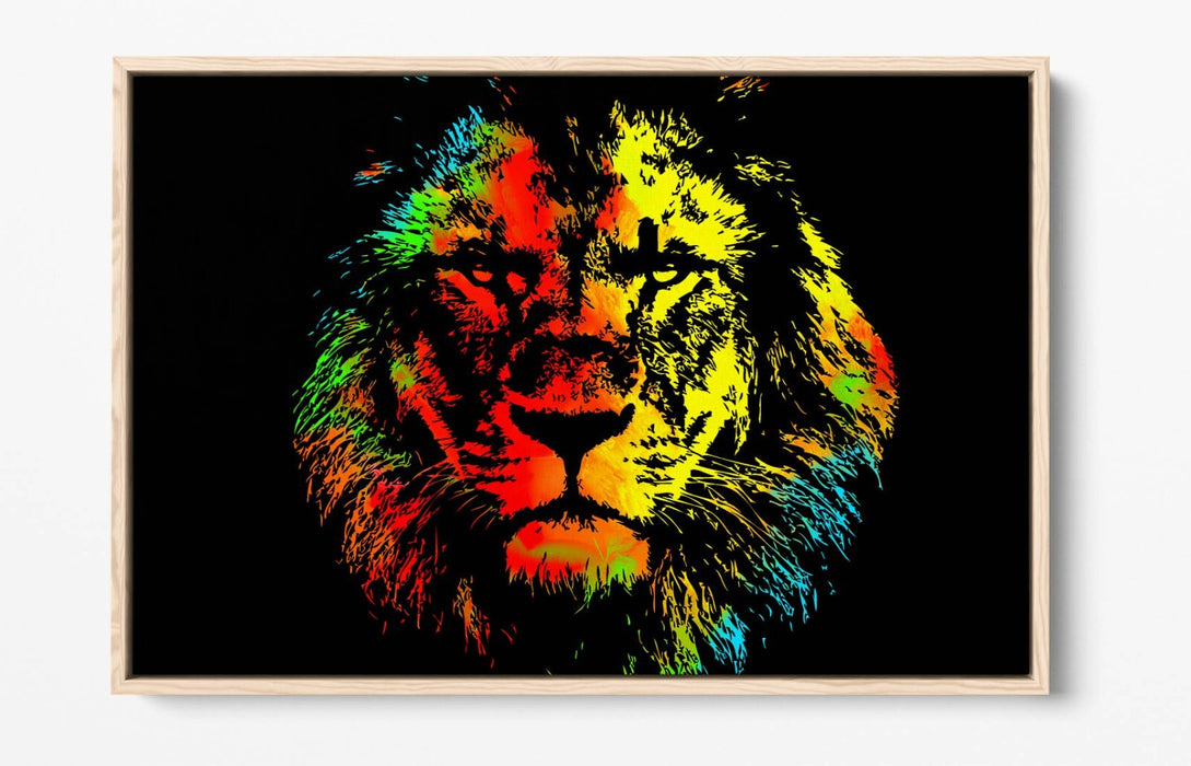 MULTI COLOUR LION SKETCH BLACK BACKGROUND 2 -FLOAT EFFECT CANVAS WALL ART PRINT