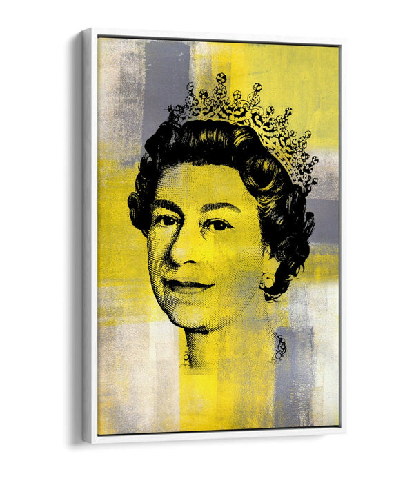 QUEEN YELLOW GREY -FLOAT EFFECT CANVAS WALL ART PIC PRINT- BLACK