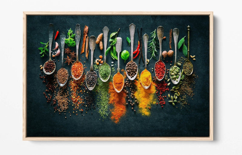 Canvas Wall Art – Herbs And Spices Spoons Kitchen Decor | Float Effect Print
