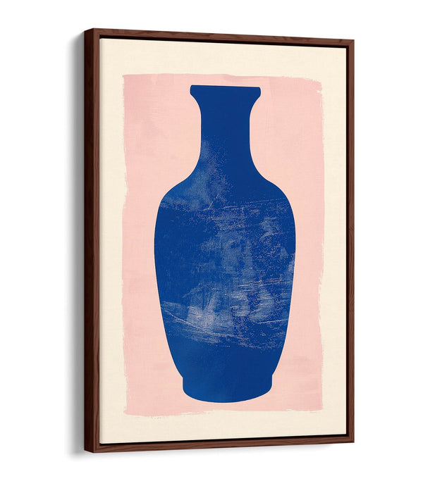 Canvas Wall Art - Minimalist Blue Vase Silhouette | Float Effect, Handmade UK