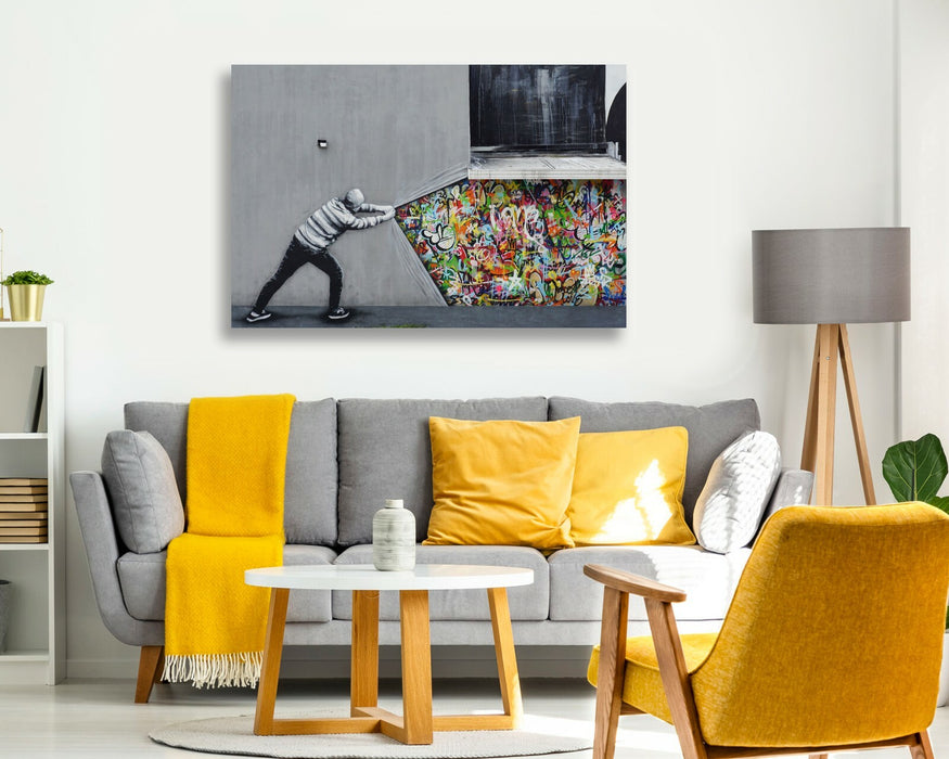 BANKSY WHATS BEHIND THE CURTAIN WHATSON CANVAS WALL ART PRINT ARTWORK GRAFFITI