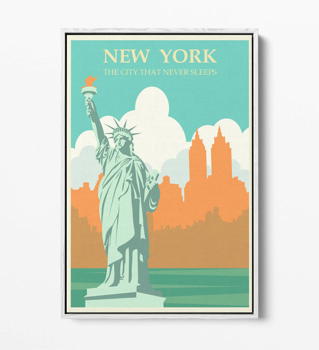 Statue Of Liberty Poster – Retro Travel Art Canvas Wall Art With Float Effect