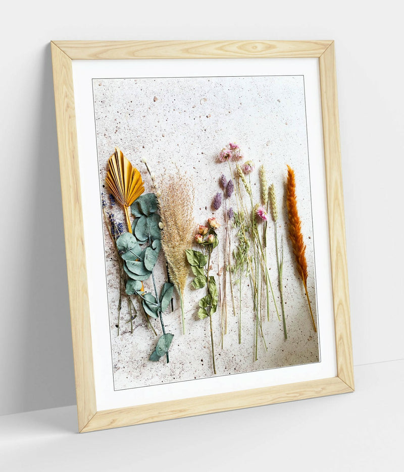 Cooking Herbs Kitchen Decor - Colorful Framed Art Poster with Wood Grain Frame