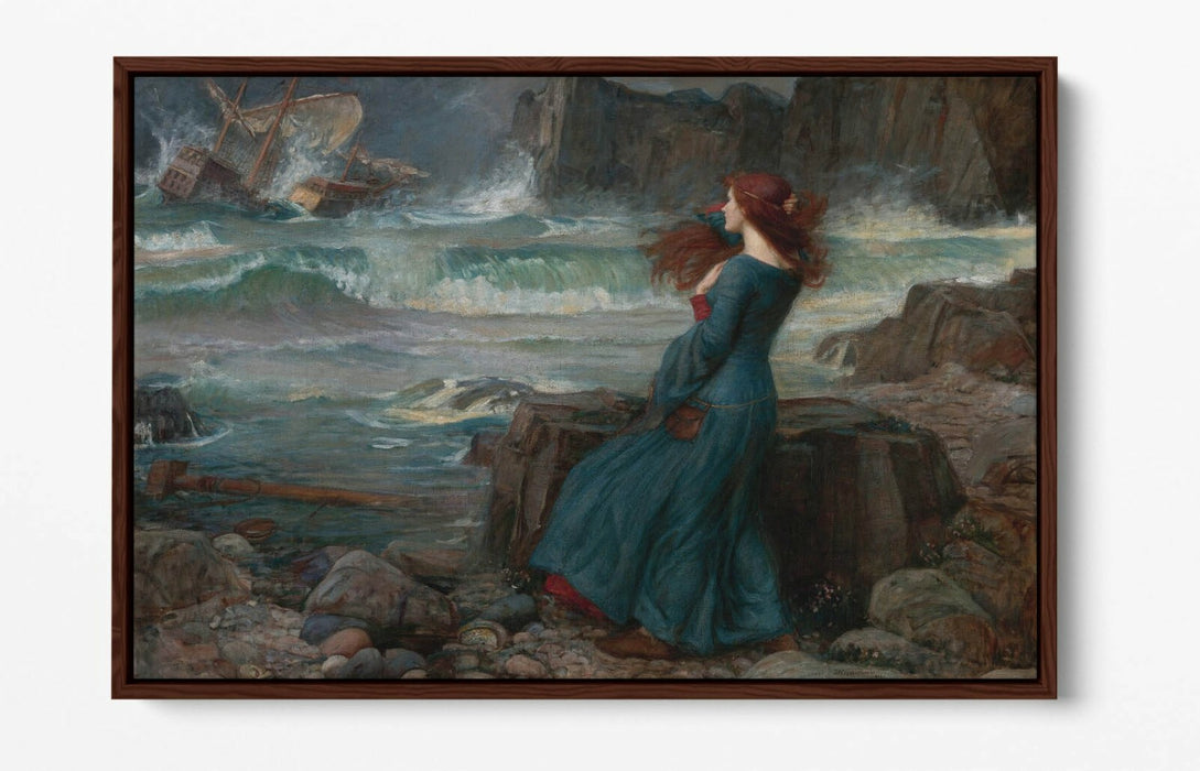 WATERHOUSE MIRANDA THE TEMPEST -FLOAT EFFECT CANVAS WALL ART PIC PRINT- GREEN