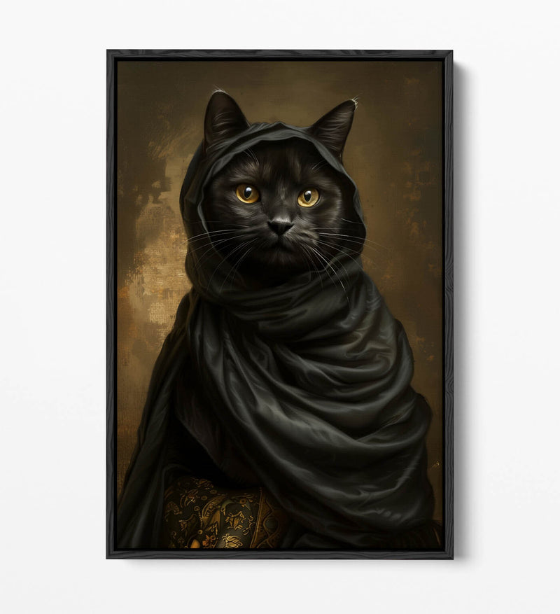 Black Cat Canvas Art - Contemporary Float Effect Canvas Wall Decor Print