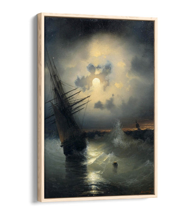 Canvas Wall Art Print – Sailing Ship Moonlight Float Effect on MDF Frame