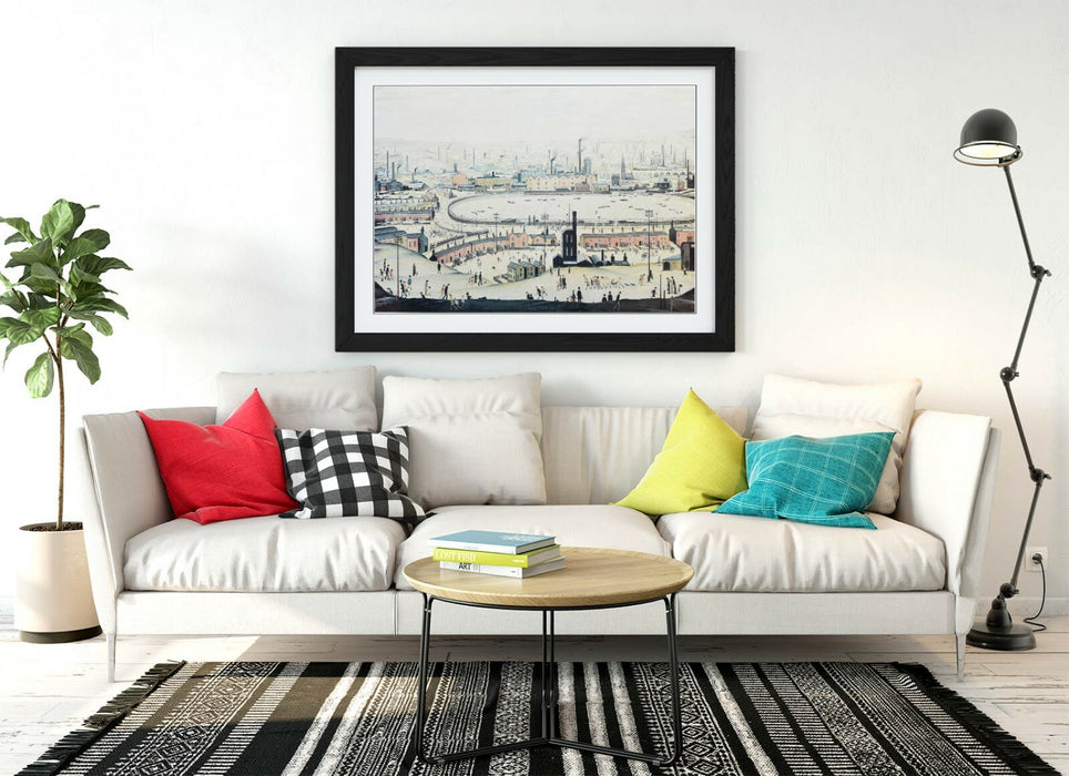 LS LOWRY THE POND -FRAMED POSTER WALL ART PRINT ARTWORK- GREY