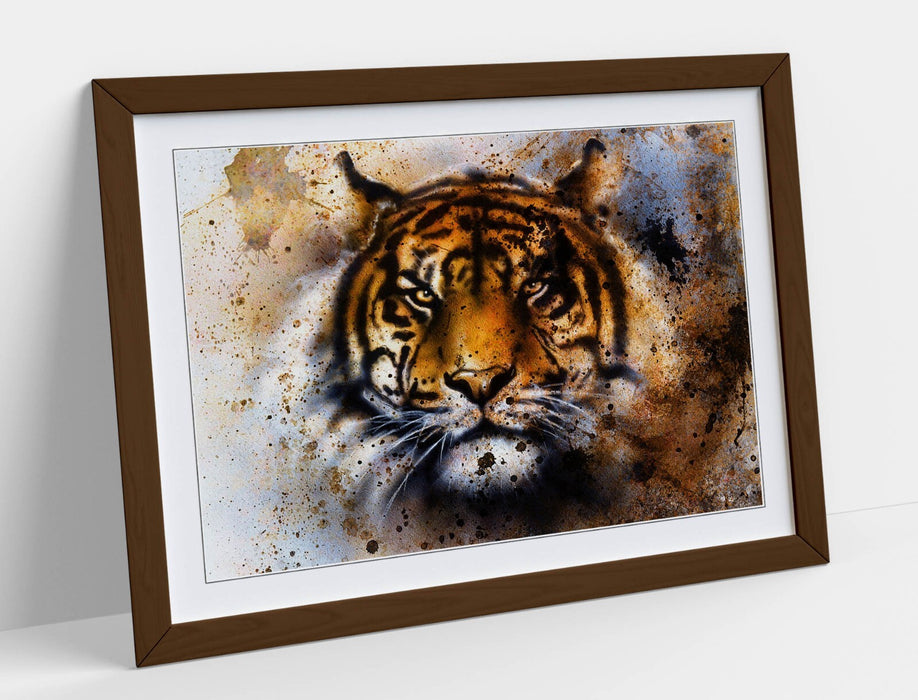 Tiger Wall Art - Handmade Framed Abstract Tiger Poster with Rusty Background Print