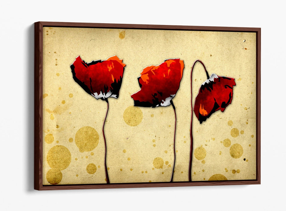 Float Effect Canvas Art - Red Poppies Abstract Flower with Deep Frame, Ready to Hang